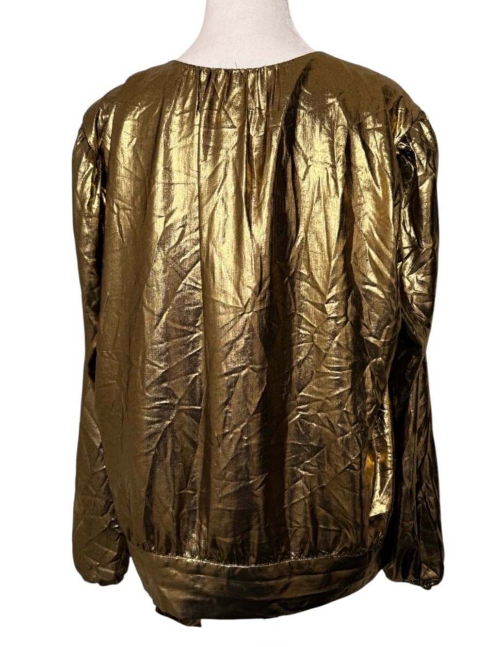 INC International Concepts Gold Metallic Tie Waist Blouse Large NWT - Picture 6 of 7